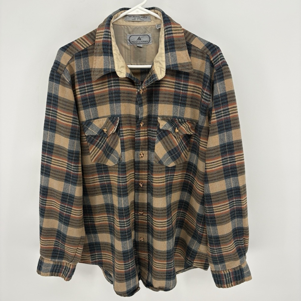 Vintage Pauly & Forbes Plaid Flannel Shirt Mens XL Brushed Acrylic Korea 90s